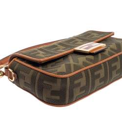 Fendi Military Green Zucca Embroidered Canvas and Leather FF Baguette Bag