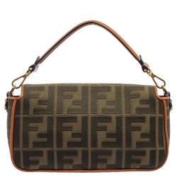 Fendi Military Green Zucca Embroidered Canvas and Leather FF Baguette Bag