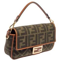 Fendi Military Green Zucca Embroidered Canvas and Leather FF Baguette Bag
