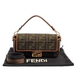 Fendi Military Green Zucca Embroidered Canvas and Leather FF Baguette Bag