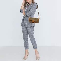 Fendi Military Green Zucca Embroidered Canvas and Leather FF Baguette Bag