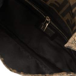 Pre Owned Fendi Tobacco/Black Zucca Canvas and Lizard Floral Brocade Baguette Bag