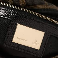 Pre Owned Fendi Tobacco/Black Zucca Canvas and Lizard Floral Brocade Baguette Bag