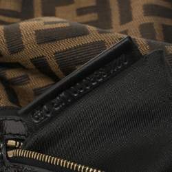 Pre Owned Fendi Tobacco/Black Zucca Canvas and Lizard Floral Brocade Baguette Bag