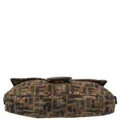 Pre Owned Fendi Tobacco/Black Zucca Canvas and Lizard Floral Brocade Baguette Bag