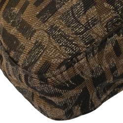 Pre Owned Fendi Tobacco/Black Zucca Canvas and Lizard Floral Brocade Baguette Bag
