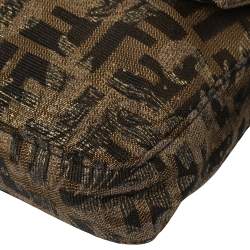 Pre Owned Fendi Tobacco/Black Zucca Canvas and Lizard Floral Brocade Baguette Bag