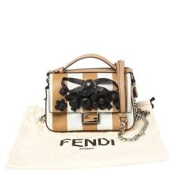 Pre Owned حقيبة فندي دابل مايكرو باغويت جلد مقلم بيج و أسود