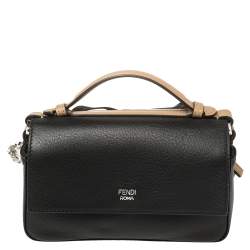 Pre Owned حقيبة فندي دابل مايكرو باغويت جلد مقلم بيج و أسود