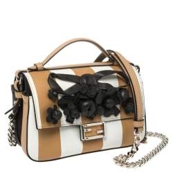 Pre Owned حقيبة فندي دابل مايكرو باغويت جلد مقلم بيج و أسود