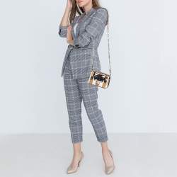 Pre Owned حقيبة فندي دابل مايكرو باغويت جلد مقلم بيج و أسود