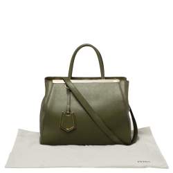 Pre Owned Fendi Olive Green Leather Medium 2Jours Tote