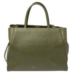 Pre Owned Fendi Olive Green Leather Medium 2Jours Tote