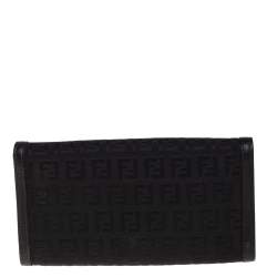 Pre Owned Fendi Black Zucchino Canvas and Leather Flap Continental Wallet