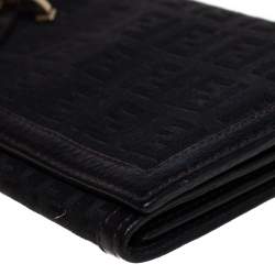 Pre Owned Fendi Black Zucchino Canvas and Leather Flap Continental Wallet