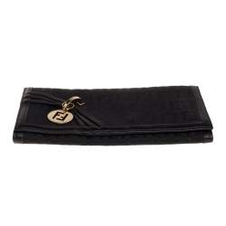 Pre Owned Fendi Black Zucchino Canvas and Leather Flap Continental Wallet
