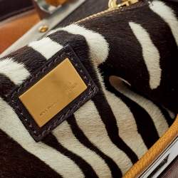 Pre Owned حقيبة فندي بيكابو كبيرة يد علوية جلد اومبر بني و بني فاتح مع بطانة شعر عجل 