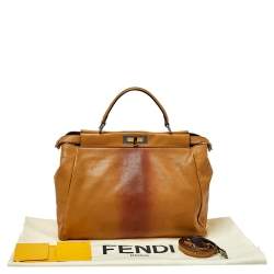 Pre Owned حقيبة فندي بيكابو كبيرة يد علوية جلد اومبر بني و بني فاتح مع بطانة شعر عجل 