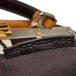 Pre Owned حقيبة فندي بيكابو كبيرة يد علوية جلد اومبر بني و بني فاتح مع بطانة شعر عجل 