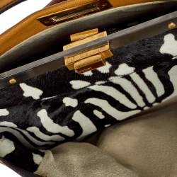 Pre Owned حقيبة فندي بيكابو كبيرة يد علوية جلد اومبر بني و بني فاتح مع بطانة شعر عجل 