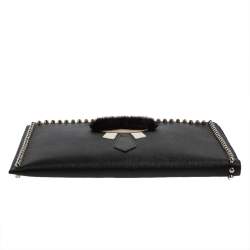 Pre Owned Fendi Black Leather Karlito Flat Clutch