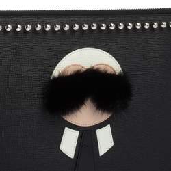 Pre Owned Fendi Black Leather Karlito Flat Clutch