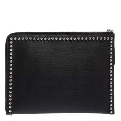 Pre Owned Fendi Black Leather Karlito Flat Clutch