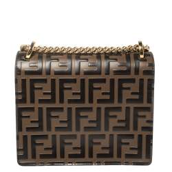 Pre Owned Fendi Black/Brown Zucca Leather Small Kan U Shoulder Bag