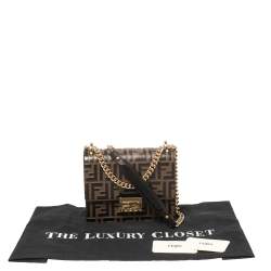 Pre Owned Fendi Black/Brown Zucca Leather Small Kan U Shoulder Bag