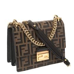 Pre Owned Fendi Black/Brown Zucca Leather Small Kan U Shoulder Bag