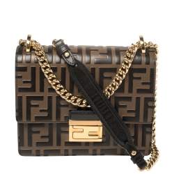 Pre Owned Fendi Black/Brown Zucca Leather Small Kan U Shoulder Bag