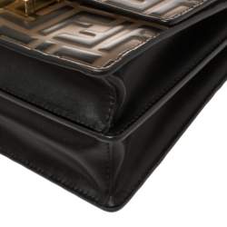 Pre Owned Fendi Black/Brown Zucca Leather Small Kan U Shoulder Bag