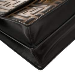 Pre Owned Fendi Black/Brown Zucca Leather Small Kan U Shoulder Bag