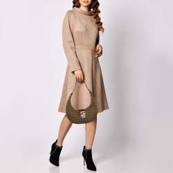 Pre Owned Fendi Beige/Green Zucca Canvas Hobo