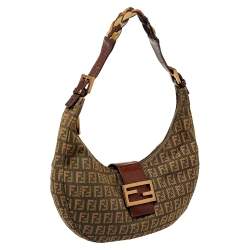 Pre Owned Fendi Beige/Green Zucca Canvas Hobo