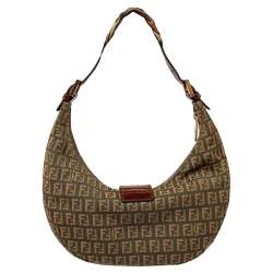 Pre Owned Fendi Beige/Green Zucca Canvas Hobo