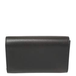 Pre Owned Fendi Black Leather Kan I F Wallet On Chain Clutch