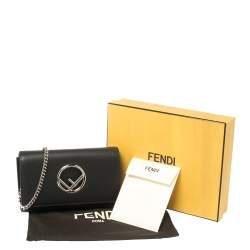 Pre Owned Fendi Black Leather Kan I F Wallet On Chain Clutch