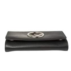Pre Owned Fendi Black Leather Kan I F Wallet On Chain Clutch