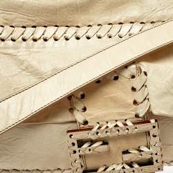Pre Owned Fendi White Soft Leather Giant Baguette Whipstitch Shoulder Bag