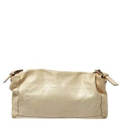 Pre Owned Fendi White Soft Leather Giant Baguette Whipstitch Shoulder Bag