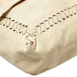 Pre Owned Fendi White Soft Leather Giant Baguette Whipstitch Shoulder Bag