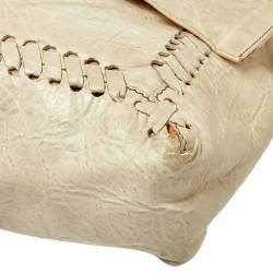 Pre Owned Fendi White Soft Leather Giant Baguette Whipstitch Shoulder Bag