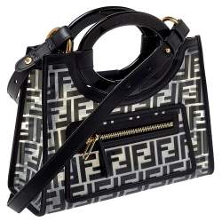 Pre Owned Fendi Transparent/Black Zucca PVC and Leather Small Runaway Shopper Tote