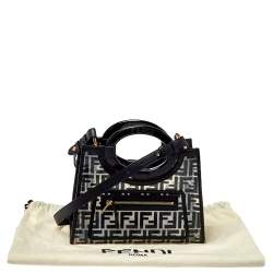 Pre Owned Fendi Transparent/Black Zucca PVC and Leather Small Runaway Shopper Tote