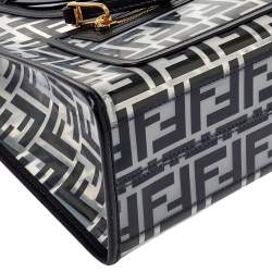 Pre Owned Fendi Transparent/Black Zucca PVC and Leather Small Runaway Shopper Tote