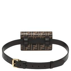 Pre Owned Fendi Black/Brown Leather FF Logo Belt Bag