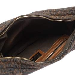 Pre Owned Fendi Navy Blue Zucca Denim and Leather Chef Chain Link Hobo