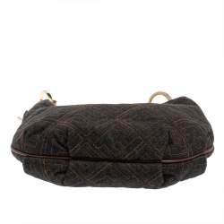 Pre Owned Fendi Navy Blue Zucca Denim and Leather Chef Chain Link Hobo