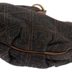 Pre Owned Fendi Navy Blue Zucca Denim and Leather Chef Chain Link Hobo